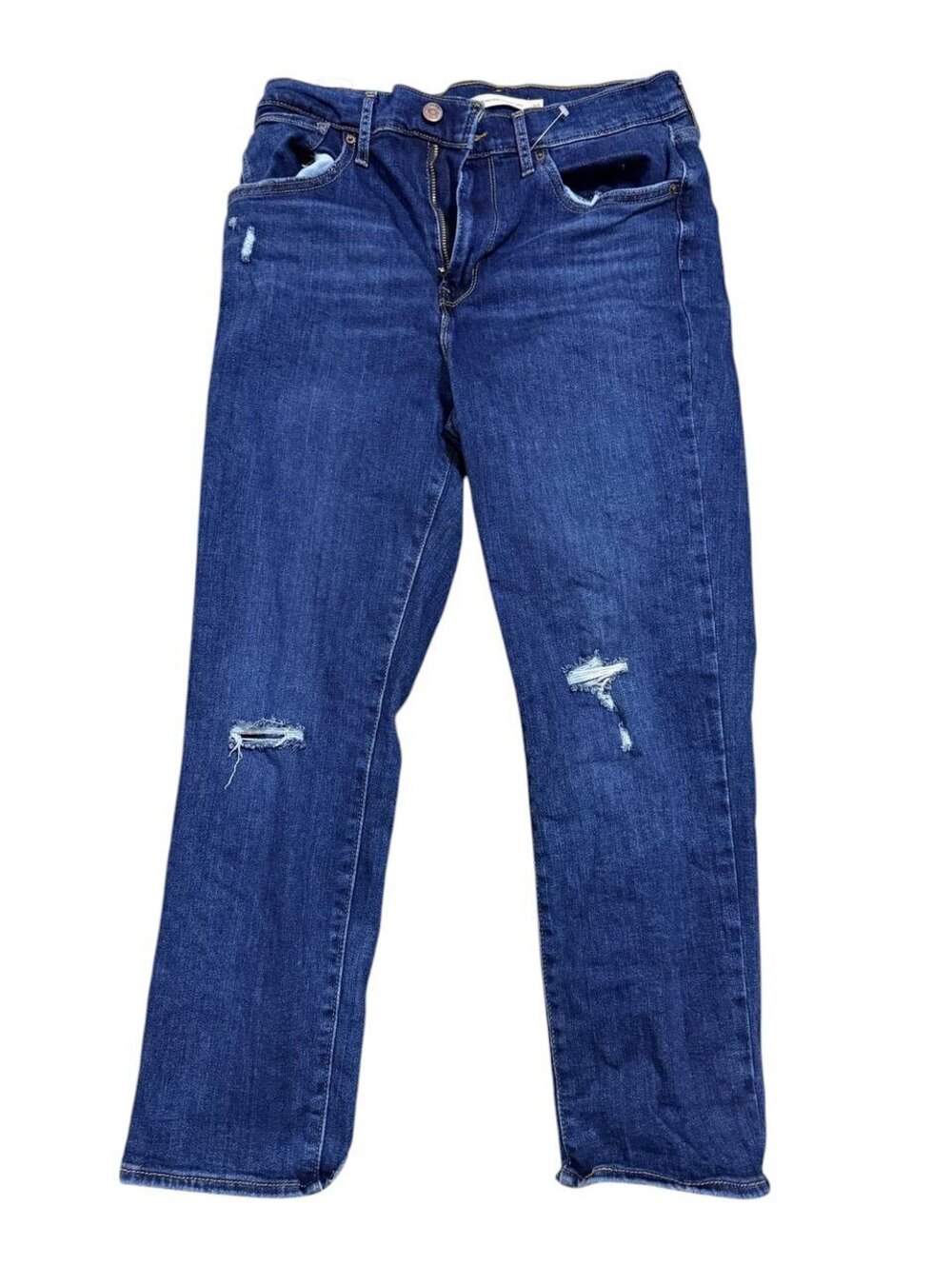 Levis 724 High Rise Straight Crop Jeans Womens 30 Distressed